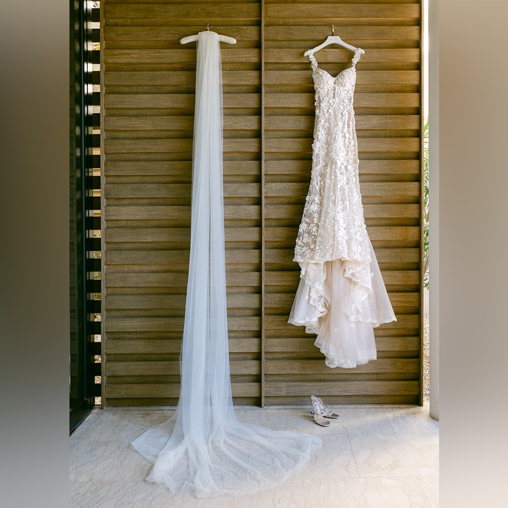 Galia Lahav authentic Ivory Cathedral Length Veil- gently worn.